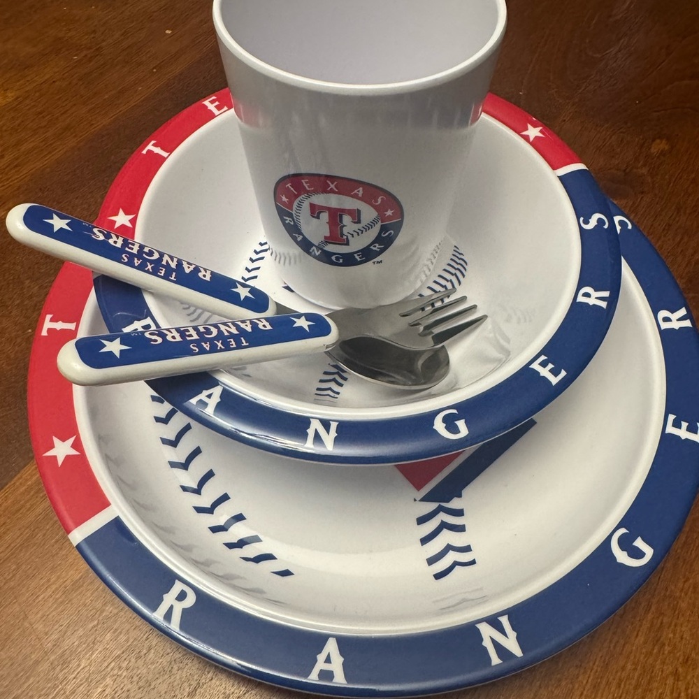 Texas Rangers Kids Dinnerware Set Plate Bowl Cup Fork Spoon MLB Baseball